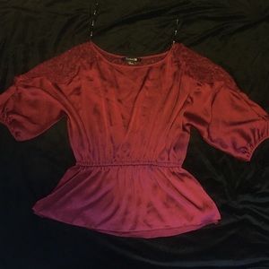 Sexy F21 Cranberry Red Cinched Waist Flowy Top
